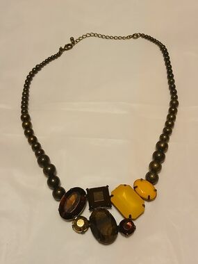 Avon Statement Yellow and Brown Beaded Necklace